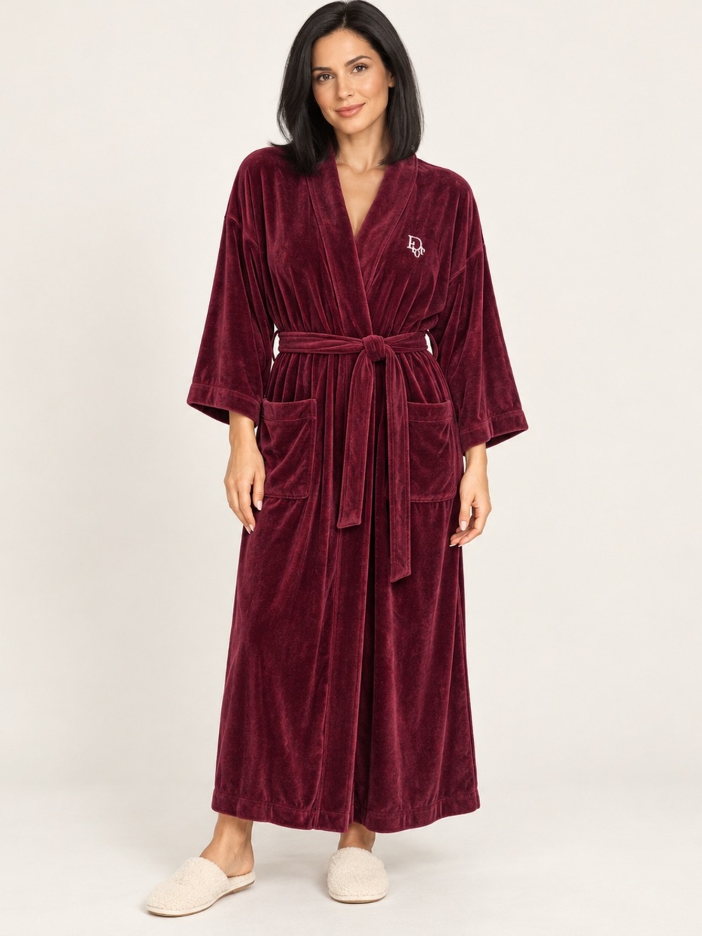 Christian Dior vintage Monsieur Burgundy Velvety Belted Robe One